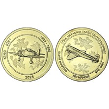 Emir Koleksiyon Coin & Paper Collection Türkiye 2024 Yılı Türk Havacılık Tarihi Teyyarelerimiz 500 Mangır Altın Kaplama Madalyon