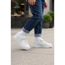 Mix Giftz Mixgiftz,beyaz Cırtlı Bağcıklı, Konforlu Unisex Çocuk Sneaker, Günlük Spor Ayakkabı