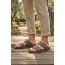 Mix Giftz Vizon Pimli Çift Bantlı Büyük Beden Erkek Terlik Konforlu Günlük Sahil Plaj Terliği
