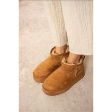 Mix Giftz Taba Içi Kürklü Kalın Taban Bilekte Kısa Soğuğa Dayanıklı Süet Kadın Bot & Bootie
