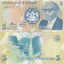 Emir Koleksiyon Coin & Paper Collection Lesotho 1989 Yılı 5 Maloti Kağıt Para Çil Unc Koleksiyon Para