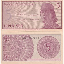 Emir Koleksiyon Coin & Paper Collection Endonezya 1964 Yılı 5 Sen Yabancı Kağıt Para Çil Unc Koleksiyon Para