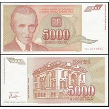 Emir Koleksiyon Coin & Paper Collection Yugoslavya 1993 Yılı 5.000 Dinar Kağıt Para Çil Unc Koleksiyon Para
