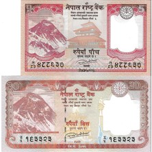 Emir Koleksiyon Coin & Paper Collection Nepal 2017/2020 Yılları 5/20 Rupees Yabancı Kağıt Para Seti Çil Unc Koleksiyon Para