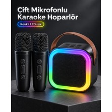 Shopwave Krm Taşıma Askılı Siyah LED Işıklı Bluetooth Hoparlör Çift Mikrofonlu Karaoke Seti Krm