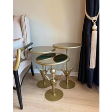 Esey Luxury Flora 3lü Zigon  Sehpa Metal Gold Gövde Cam Ayna Yüzey