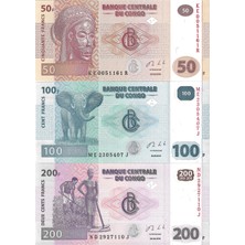 Emir Koleksiyon Coin & Paper Collection Demokratik Kongo 50/100/200 Frank 2013 Yılı Yabancı Kağıt Para Seti Çil Unc Koleksiyon Para