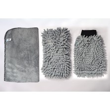 Odea Spark 3'lü Set Mikrofiber Peluş Oto Kurulama Bezi & Yıkama Süngeri & Temizlik Eldiveni