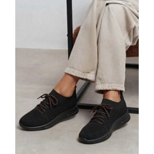 Enes Ayakkabıcılık Kadın Siyah Triko Örme Esnek Günlük Rahat Kadın Spor Ayakkabı Sneaker