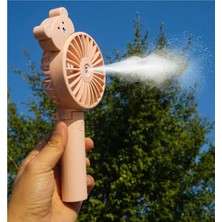 Junglee  Şarjlı El Fanı Su Buharı Püskürtmeli Standlı Fan Ayıcık Figürlü Soğutucu Vantilatör -Pembe
