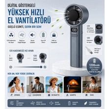 Junglee F-21 Şarjlı El Fanı Dijital Göstergeli Serinletici Fan 120 Kademe Hız Ayarı Pil Şarj Göstergesi Mini Vantilatör Klima -Gri