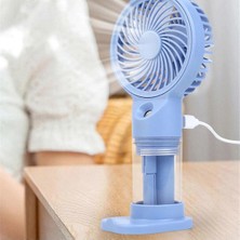 Junglee Şarjlı El Fanı Su Buharı Püskürtmeli Mini Vantilatör Masaüstü Ayaklı Telefon Standlı Soğutucu Fan -Mavi