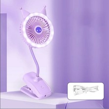Junglee Mandallı Bebek Arabası Fanı Şarjlı LED Işıklı Klipsli Vantilatör Masaüstü Soğutucu Fan-Mor
