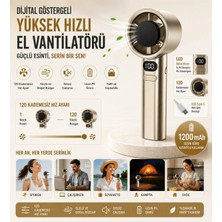 Junglee F-21 Şarjlı El Fanı Dijital Göstergeli Serinletici Fan 120 Kademe Hız Ayarı Pil Şarj Göstergesi Mini Vantilatör Klima -Sarı