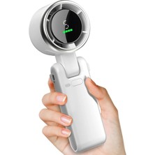 Junglee Şarjlı El Fanı 5 Kademe Hız Ayarlı Boyun Askı Ipli Serinletici Vantilatör LED Ekranlı Mini Fan -Beyaz