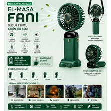 Junglee N15 Şarjlı El Fanı Dijital Göstergeli Parfümlü Serinletici Vantilatör 5 Kademe Hız Ayarlı Mini Klima Fan Boyunluk Askı Ipli Katlanabilir Elde Masaüstü Boyun Askılı Kullanım Telefon Standı Yeşil