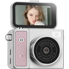 Junglee S162 Mini Dijital Kamera Video Kamera 2k Flip Ekranlı 48MP Vlog Kamerası Selfie Kamera Pembe