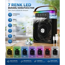 Junglee TST-2502CLR Buzlu Fan 600ML Su Hazneli Su Buharı Püskürtmeli Masaüstü Vantilatör Zaman Ayarlı Serinletici Mini Klima LED Işıklı ve Koku Hazneli-Siyah