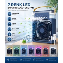 Junglee TST-2502CLR Buzlu Fan 600ML Su Hazneli Su Buharı Püskürtmeli Masaüstü Vantilatör Zaman Ayarlı Serinletici Mini Klima LED Işıklı ve Koku Hazneli-Lacivert