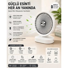 Junglee DD5007 Masaüstü Şarjlı Fan 3 Kademeli Taşınabilir Vantilatör Hafif Taşınabilir Serinletici Mini Klima Fan -Beyaz