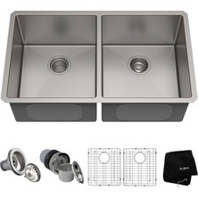 Odea Kraus KHU102-33 Çift Ankastre Evye, Aynı Büyüklükte Paslanmaz Çelik Lavabolu (83,82 Cm, 1,29 Mm)
