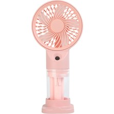 Junglee Şarjlı El Fanı Su Buharı Püskürtmeli Mini Vantilatör Masaüstü Ayaklı Telefon Standlı Soğutucu Fan -Pembe