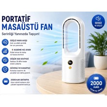 Junglee BMFN15 Kanatsız Vantilatör Hava Soğutucu Fan Şarjlı Masaüstü Mini Klima 6 Kademe Ayaralanabilir Fan Serinletici Vantilatör-Beyaz