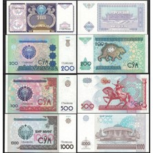 Emir Koleksiyon Coin & Paper Collection Özbekistan 100-200-500-1000 Som 1994-2001, Kağıt Para Set Çil Unc 4'lü Set Koleksiyon Para