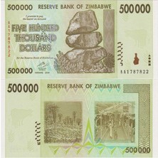 Emir Koleksiyon Coin & Paper Collection Zimbabve 500.000 Dolar 2008 Çil Kondisyon