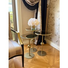 Esey Luxury Küre  Model 3lü Zigon  Sehpa Metal Gold Gövde Cam Ayna Yüzey