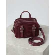 Linas Collection Kadife Dokulu Süet Toka Detaylı Üç Bölmeli Çanta