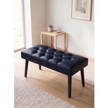 Kapitoneli Lacivert Deri Kumaş Bench Puf Oturma Bankı 90X45