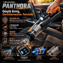 Venandin MD-JN-8202 Panthora Şarjlı El ve Zemin Süpürgesi 18000 Pa, 100W Fırçasız, 3 Kademeli, LED Zemin Başlığı, 7 Aparatlı - Siyah