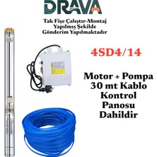 Drava 4sd4/14 1.5 Hp 220V 14 Kademe 30 mt Kablolu Panolu Tak Çalıştır Dalgıç Pompa