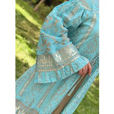 Moda Rüyası Italyan Tasarım Kadın Desenli Uzun Kimono Elbise V Yaka Püsküllü Bohem Pareo