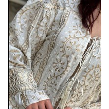 Moda Rüyası Italyan Tasarım Kadın Desenli Uzun Kimono Elbise V Yaka Püsküllü Bohem Pareo