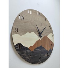 Aswood Modern Rustik Dağ Motifli Duvar Saati 50 cm