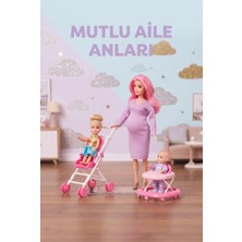 Farbu Oyuncak Hamile Anne ve Bebekleri 3 Bebekli Dönen Karınlı Haraketli Eklemli Aksesuarlı Oyuncak Bebek Seti Pembe