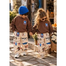 Cg Kids Gemili Baskılı Sweatshirt ve Çizgi Desenli Baskılı Kız&erkek Çocuk Alt Üst 3ip Takım