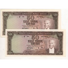 Urlanumis 5. Emisyon 5 Lira 1965-68 - 7. Tertip Seri Takipli 2 Adet Banknot - Çt
