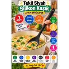 Open City Tekli Siyah Büyük Boy Silikon Kaşık 27 cm Mutfak Yemek Pişirme ve Servis Kaşığı Renkli Mutfak Gereci