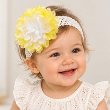 Welkın Kız Bebek Çiçekli Esnek Örgü Saç Bandı -Bandana 0-24AYLIK