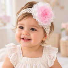 Welkın Kız Bebek Çiçekli Esnek Örgü Saç Bandı -Bandana 0-24AYLIK