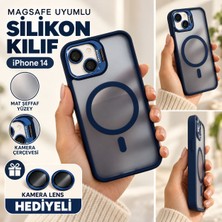 Güngör İletişim iPhone 14 Uyumlu Magsafe Halkalı Mat Şeffaf Silikon Kılıf Kamera Lens Koruyucu Hediyeli Siyah
