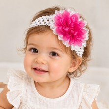 Welkın Kız Bebek Çiçekli Esnek Örgü Saç Bandı -Bandana 0-24AYLIK