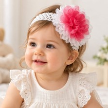 Welkın Kız Bebek Çiçekli Esnek Örgü Saç Bandı -Bandana 0-24AYLIK