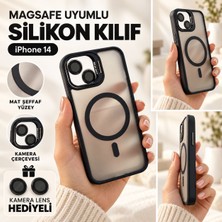 Güngör İletişim iPhone 14 Uyumlu Magsafe Halkalı Mat Şeffaf Silikon Kılıf Kamera Lens Koruyucu Hediyeli Siyah