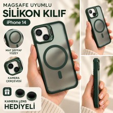 Güngör İletişim iPhone 14 Uyumlu Magsafe Halkalı Mat Şeffaf Silikon Kılıf Kamera Lens Koruyucu Hediyeli Siyah