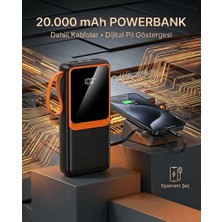 Trendexa 20000 Mah Yüksek Kapasiteli Powerbank Dahili Kablolu Dijital Göstergeli Taşınabilir Şarj Cihazı