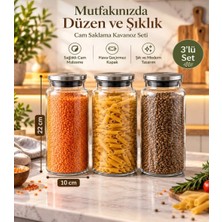 Pembelia Life 3 Adet 1300 cc Metal Vakum Kapaklı Cam Bakliyat Erzak Baharat Saklama Kavanozu Çay Şeker Tuz Kahve Kavanız Seti